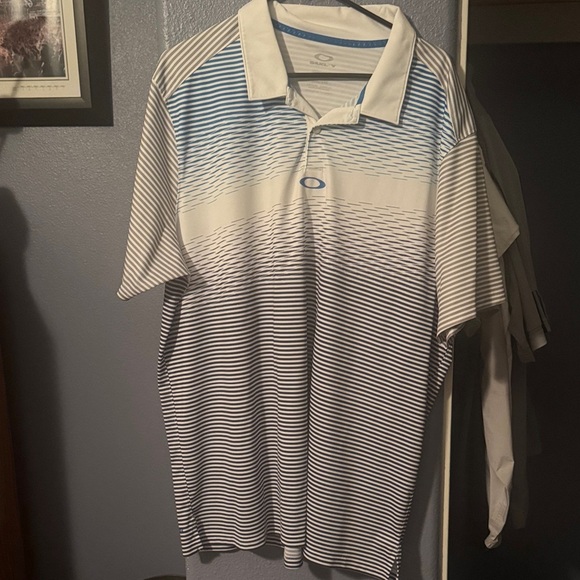 Oakley Men's Polo with Black and White Stripes - Picture 1 of 5